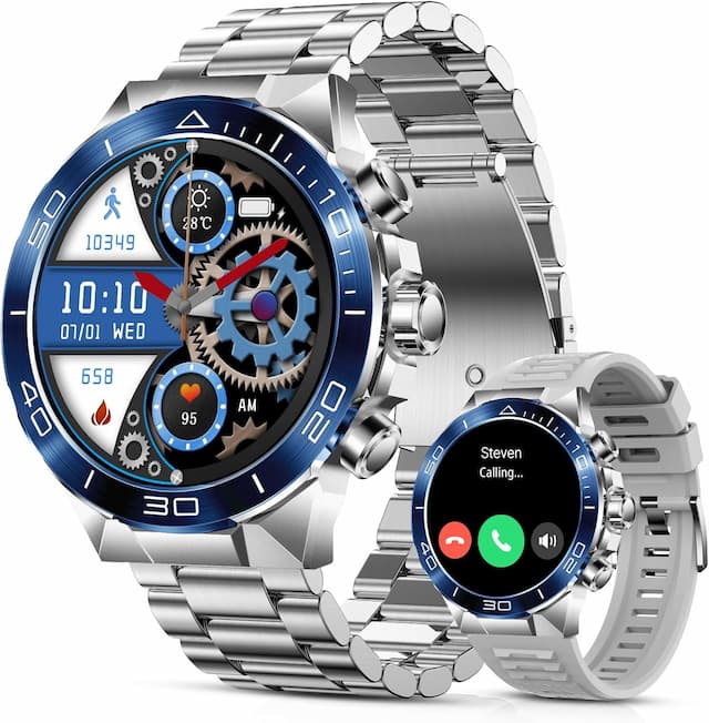 Reloj inteligente para hombre (respuesta/hacer llamadas), pantalla AMOLED de 1.43 pulgadas con monitor saludable de 24 horas, más de 100 modos deportivos, reloj rastreador de fitness, batería de 400