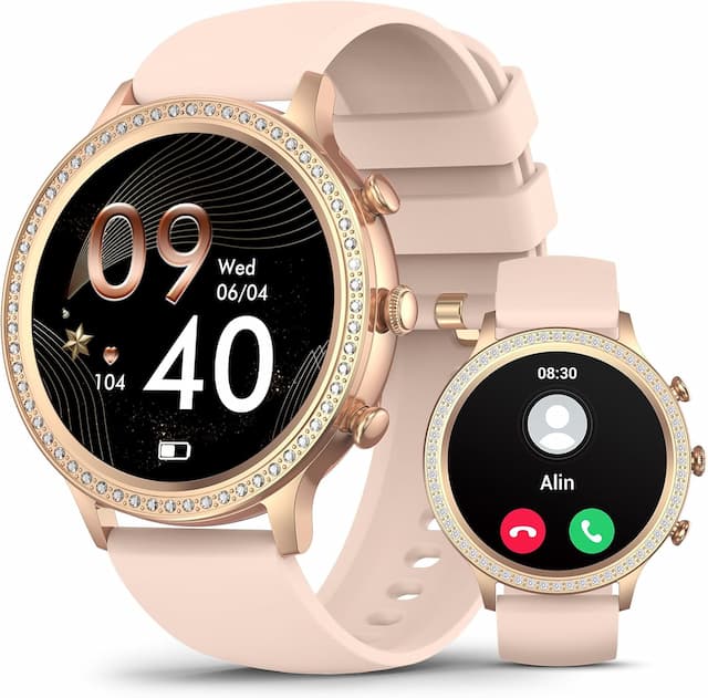 SOUYIE Relojes inteligentes para mujer con diamantes (respuesta/hacer llamadas), pantalla 1.32, reloj inteligente para teléfonos Android iOS, IP67 impermeable rastreador de actividad física