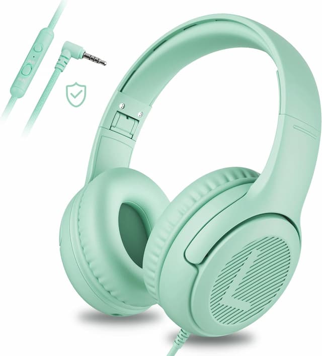 Auriculares para niños pequeños con cable y micrófono enchufable, a granel para niños niñas de 3 años en adelante, color verde