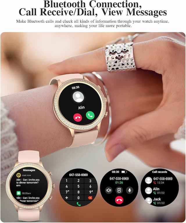 SOUYIE Relojes inteligentes para mujer con diamantes (respuesta/hacer llamadas), pantalla 1.32, reloj inteligente para teléfonos Android iOS, IP67 impermeable rastreador de actividad física