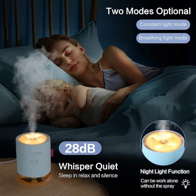 SmartDevil Humidificadores pequeños, humidificadores de escritorio de 16.9 fl oz, funcionamiento silencioso, función de luz nocturna, dos modos de pulverización, apagado automático para dormitorio