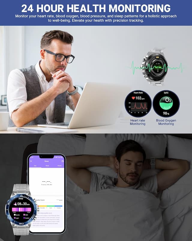 Reloj inteligente para hombre (respuesta/hacer llamadas), pantalla AMOLED de 1.43 pulgadas con monitor saludable de 24 horas, más de 100 modos deportivos, reloj rastreador de fitness, batería de 400