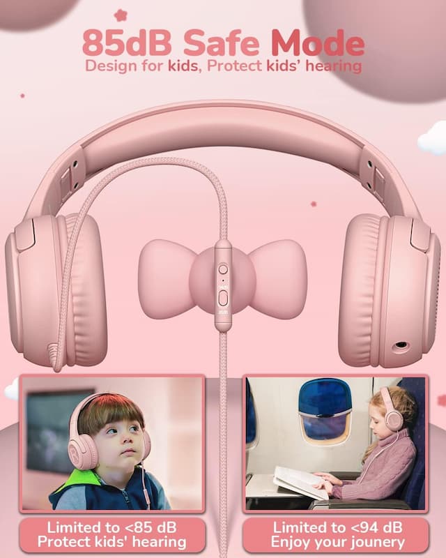 Auriculares para niños con micrófono plegable estéreo, sin enredos, cable de 0.138 in, cable con cable para niños, adolescentes, niñas, teléfonos inteligentes