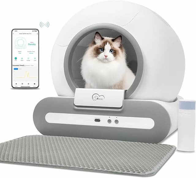 Caja de arena para gatos de autolimpieza mejorada, caja de arena automática para gatos de capacidad de 65 litros, máquina inteligente de arena para gatos con control de aplicación