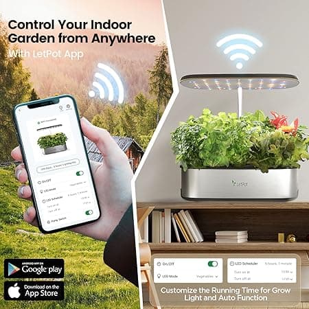 Sistema de cultivo hidropónico LetPot LPH-SE, kit de jardín de hierbas inteligente de 12 cápsulas para interiores, jardín de interior, controlado por aplicación y WiFi, con LED de crecimiento de 24 W, tanque de agua de 5,5 L, sistema de bomba, temporizador automático